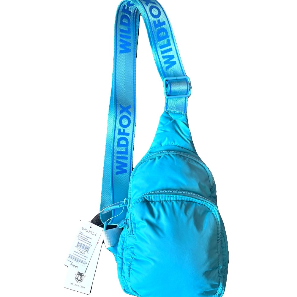 Wildfox Logo Strap Sling Bag Blue Quilted Crossbody Backpack NWT W441-234-002SC - Picture 2 of 5